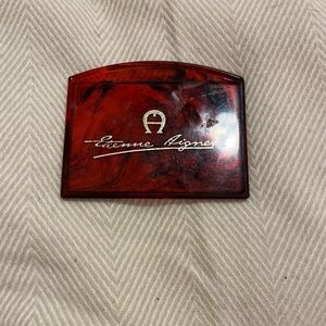 Vintage 80's ETIENNE AIGNER Hand Purse Mirror Small Burgundy Tortoise Shell